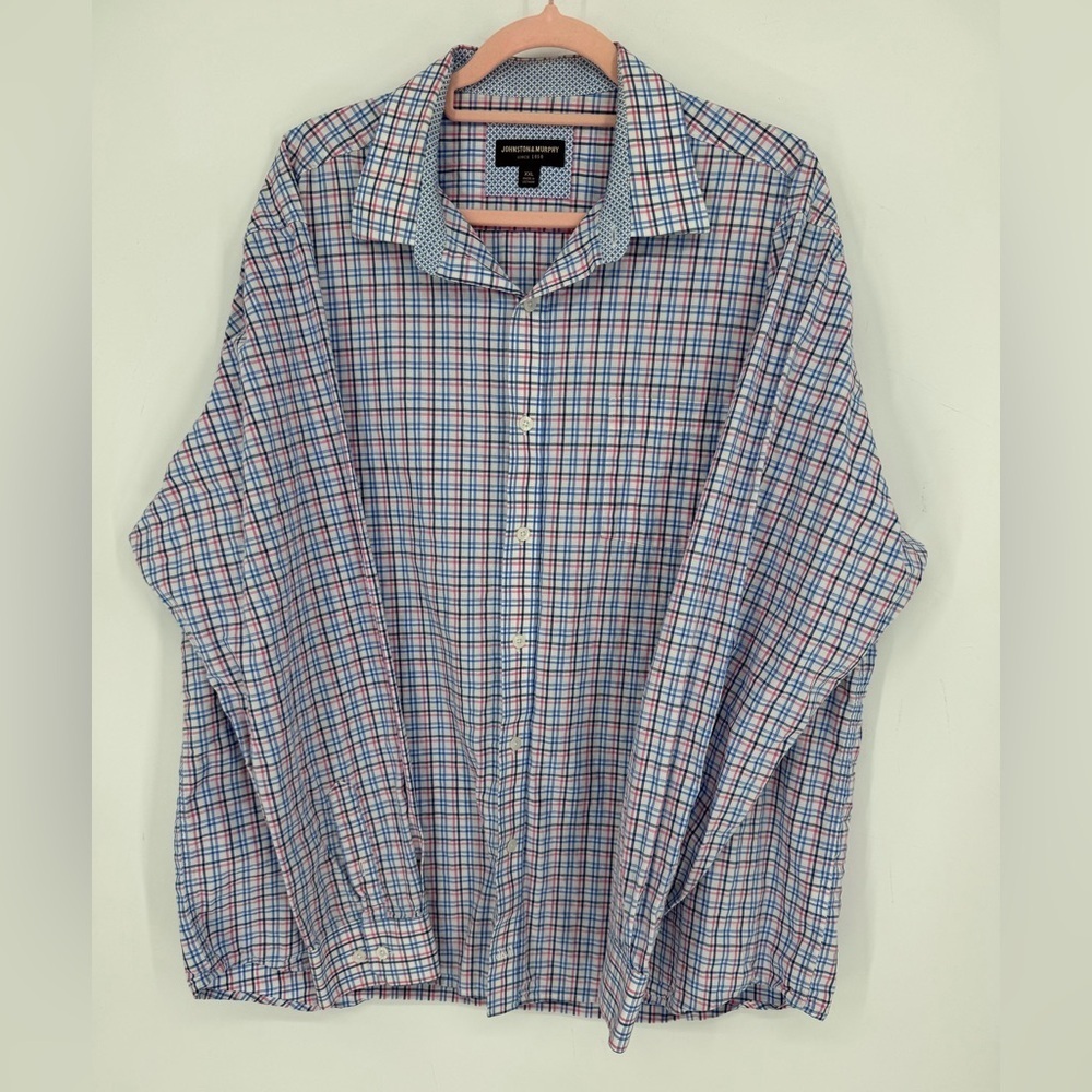 Johnston & Murphy Men's Plaid Button-Down Size XXL 100% Cotton
